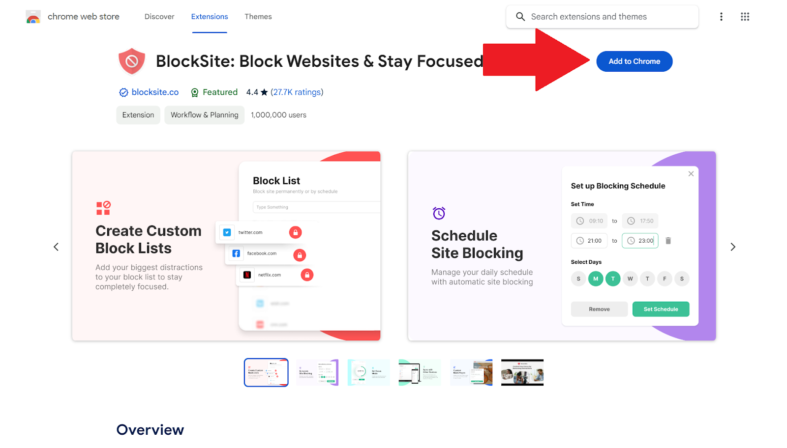 blocksite on chrome block list