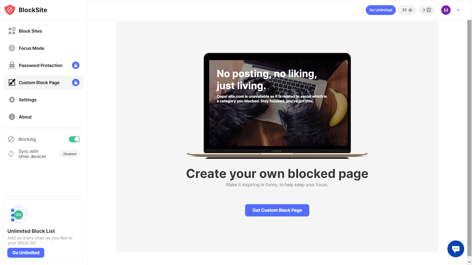 create your own block pages blocksite