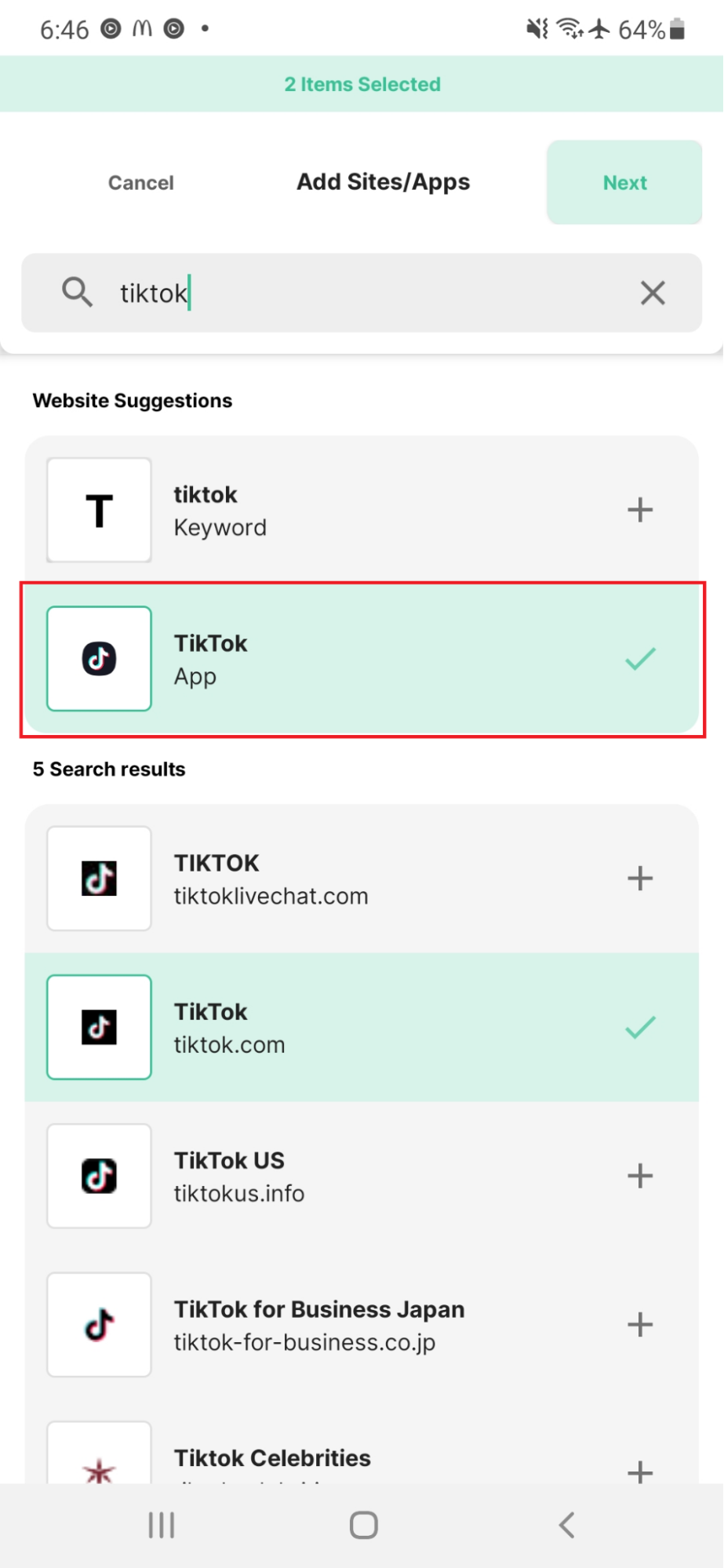 Add TikTok to your blocked apps list