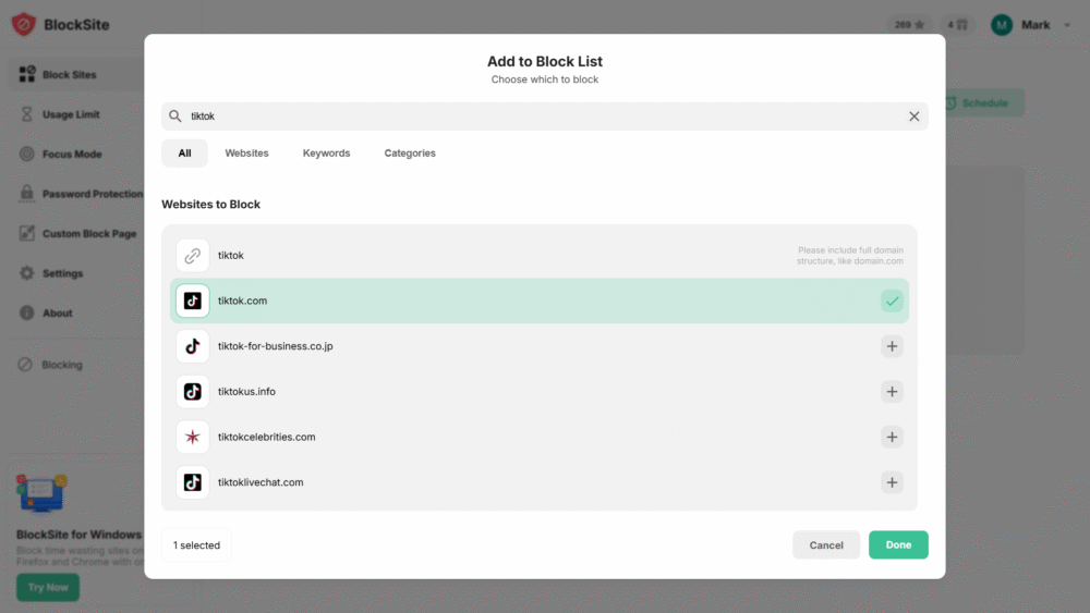 Add TikTok to your blocklist