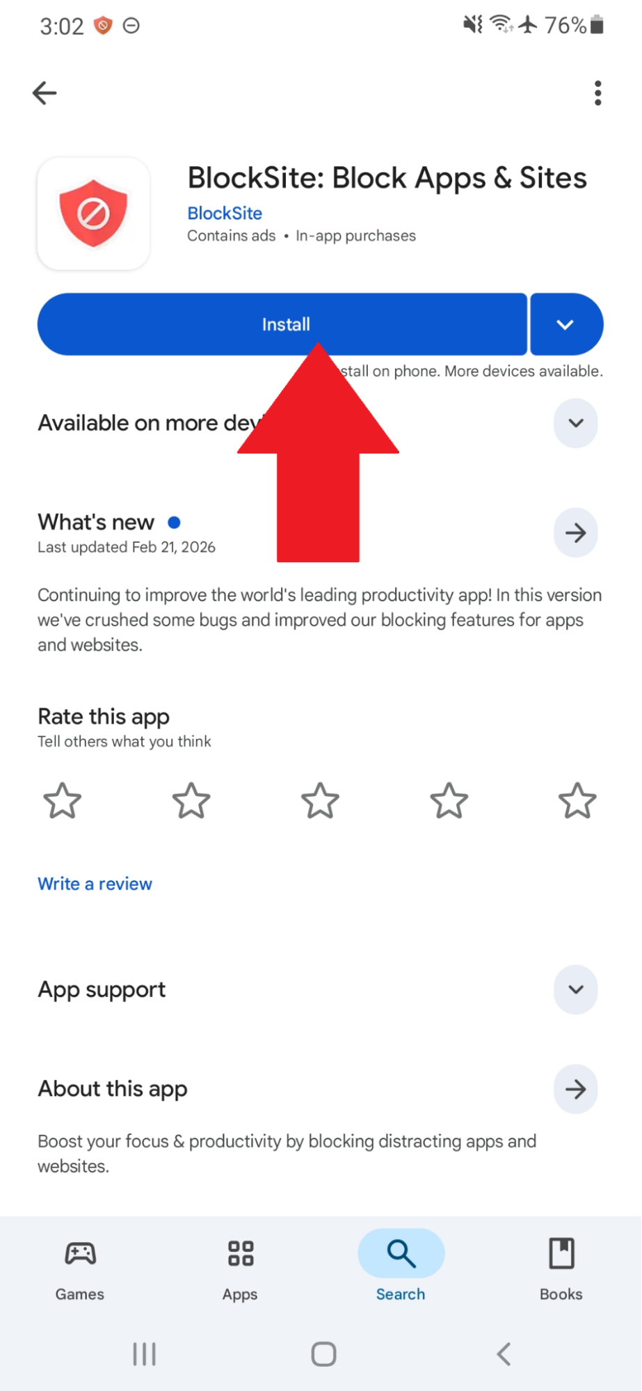 BlockSite Android listing