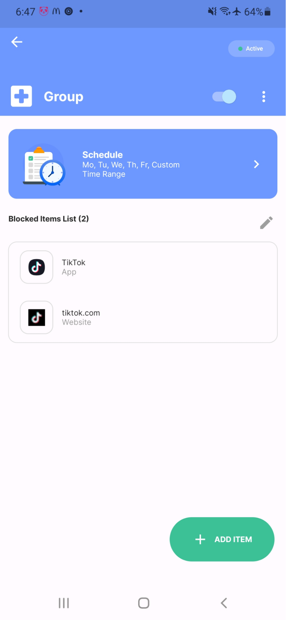 Confirm that Tiktok has been added to your blocked group