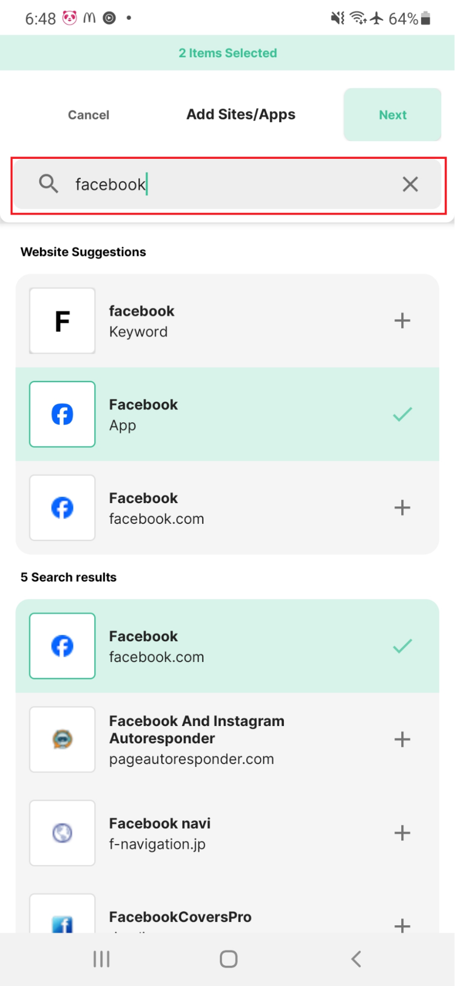 Search for Facebook - Android