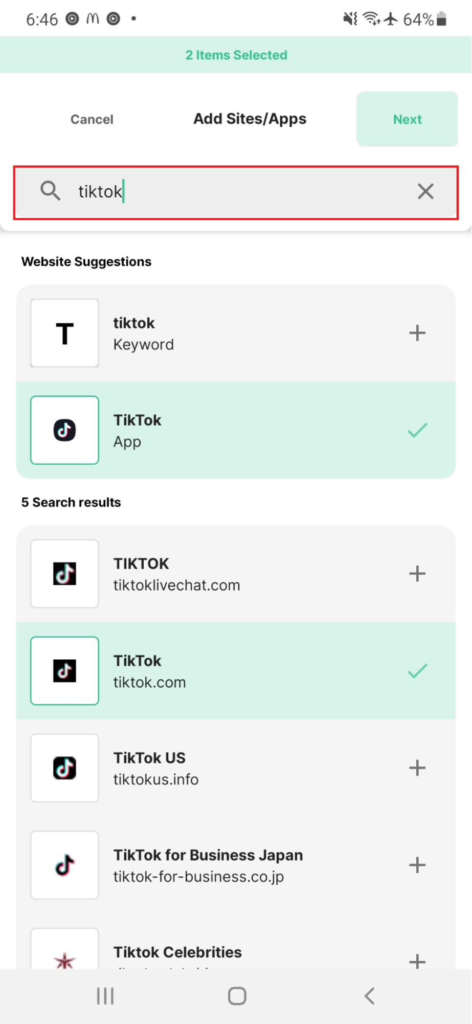 Search for TikTok