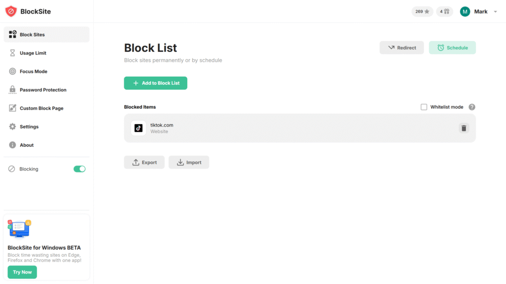 Verify TikTok was added to your block list